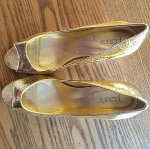 Jcrew gold metallic peep toe heels. Sz 9.5